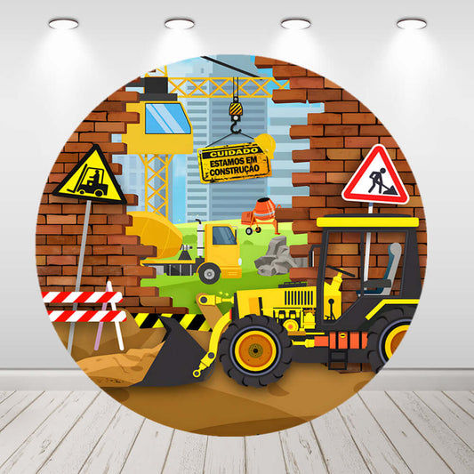 Construction Truck Baby Shower Boys Birthday Round Backdrop Party