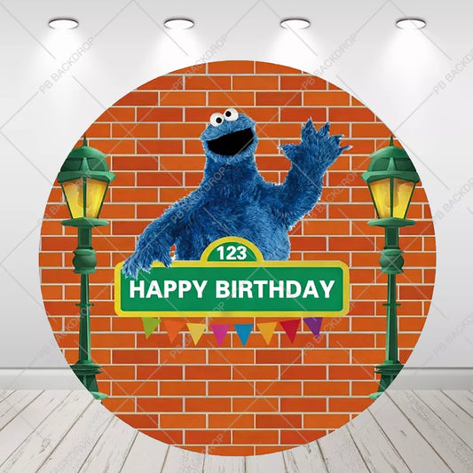 Sesame Street Cookie Monster Brick Wall Round Backdrop