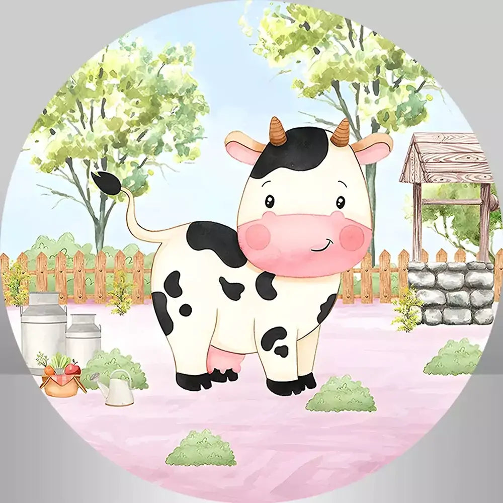 Cow Round Backdrop Farm Animal Party Decorations Background