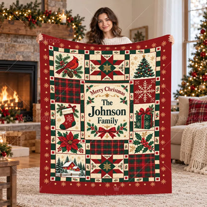 Personalized Family Christmas Patchwork Blanket – Classic
