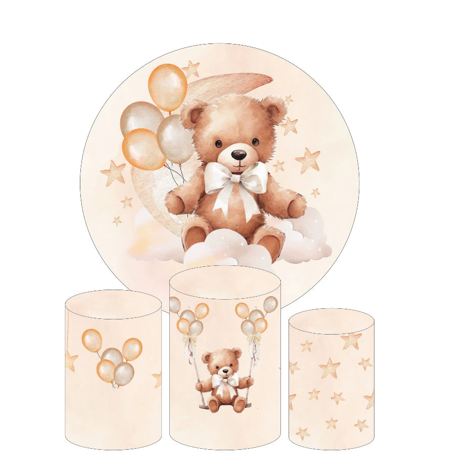 Roztomilý medvěd s balónky, hvězdami a miminkem, oslava pozadí