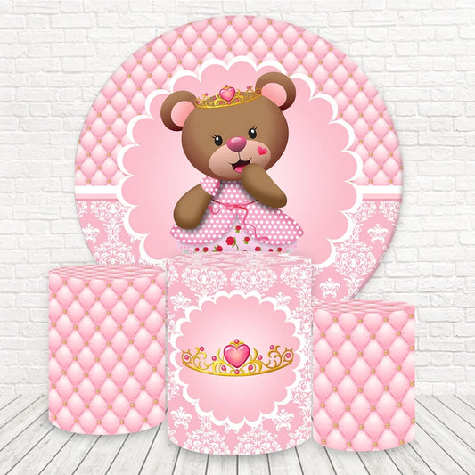 Cute Bear Princess Party Backdrop Pink Theme