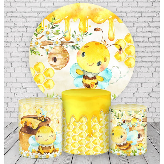 Cute Bee Birthday Party Round Backdrop