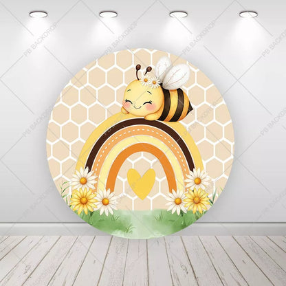 Cute Bumblebee Rainbow Party Round Backdrop