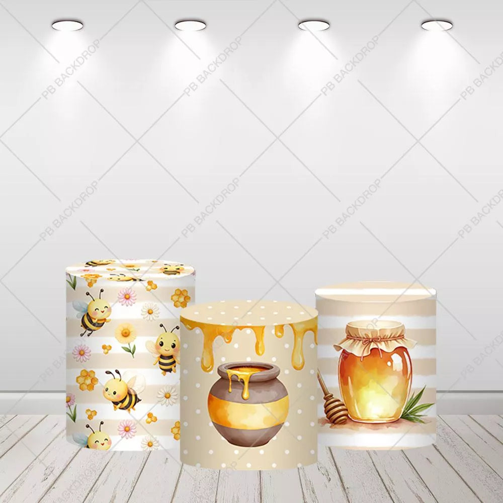 Cute Bumblebee Rainbow Party Round Backdrop