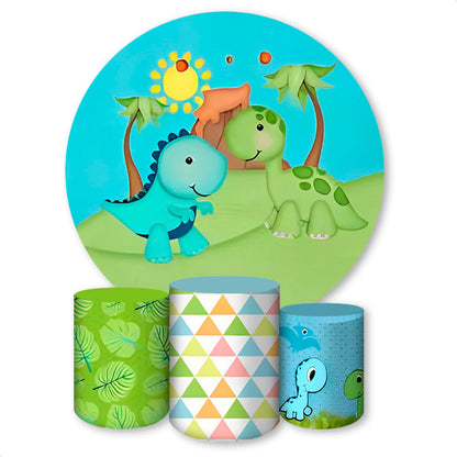 Cute Dinosaur Round Birthday Backdrop