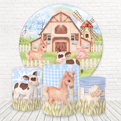 Cute Farm Animal Birthday Backdrop Barn Theme