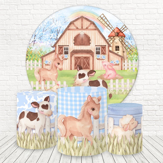 Cute Farm Animal Birthday Backdrop Barn Theme