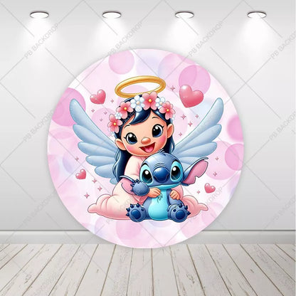 Cute Lilo & Stitch Angel Halo Wings Round Background