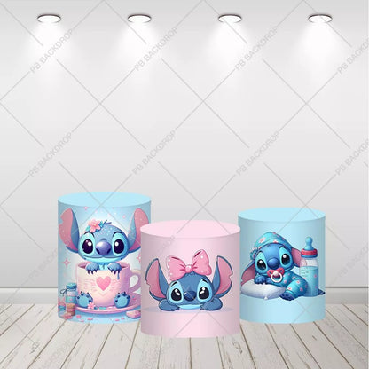 Cute Lilo & Stitch Angel Halo Wings Round Background