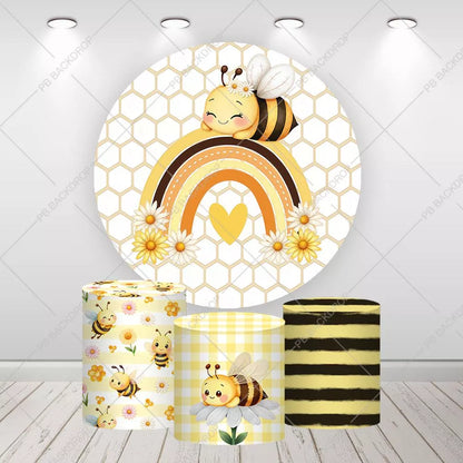 Cute Plaid Gingham Bumblebee Party Round Backdrop