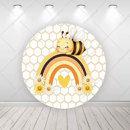 Cute Plaid Gingham Bumblebee Party Round Backdrop