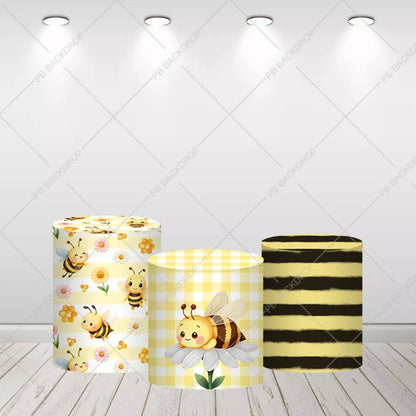 Cute Plaid Gingham Bumblebee Party Round Backdrop