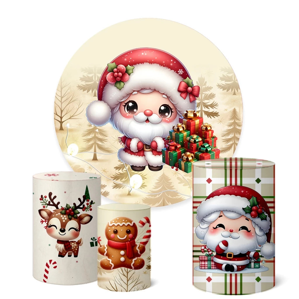 Cute Santa Christmas Party Round Backdrop