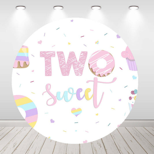 Donut Sweet Two Bebek Duş Kız Doğum Günü Partisi Yuvarlak Zemin Kapağı