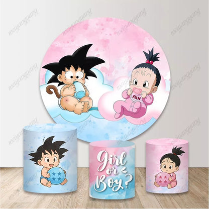 Dragon Ball Goku Party Round Backdrop Boy Girl Birthday Circle Background Gender Reveal Party Cylinder Covers