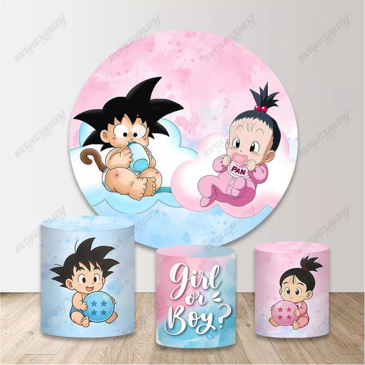 Dragon Ball Goku Party Round Backdrop Boy Girl Birthday Circle Background Gender Reveal Party Cylinder Covers