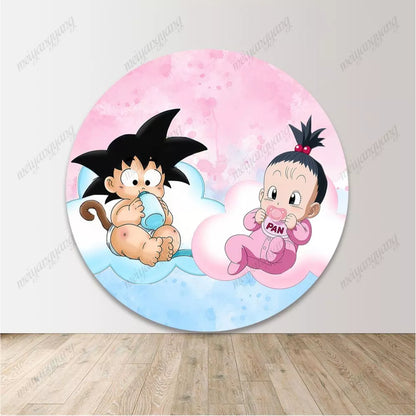 Dragon Ball Goku Party Round Backdrop Boy Girl Birthday Circle Background Gender Reveal Party Cylinder Covers