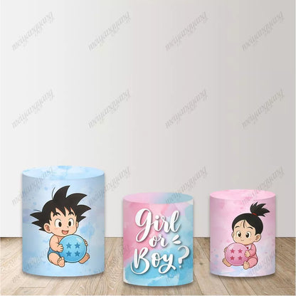 Dragon Ball Goku Party Round Backdrop Boy Girl Birthday Circle Background Gender Reveal Party Cylinder Covers