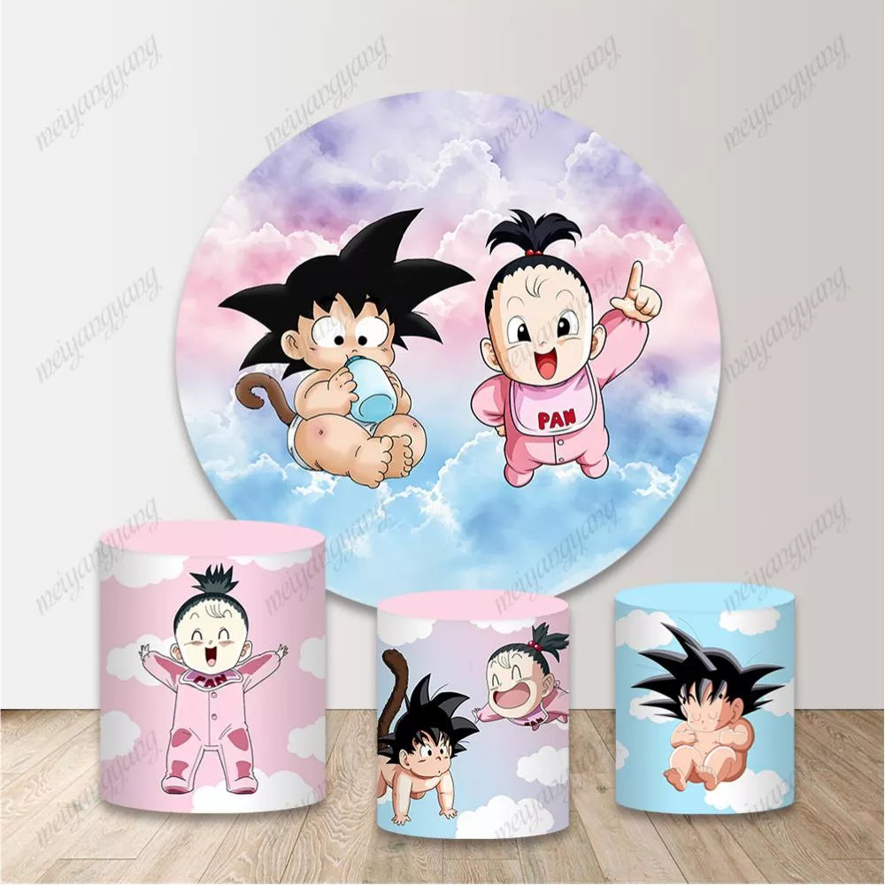 Dragon Ball Goku Party Round Backdrop Boy Girl Birthday Circle Background Gender Reveal Party