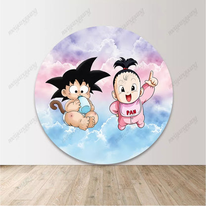 Dragon Ball Goku Party Round Backdrop Boy Girl Birthday Circle Background Gender Reveal Party