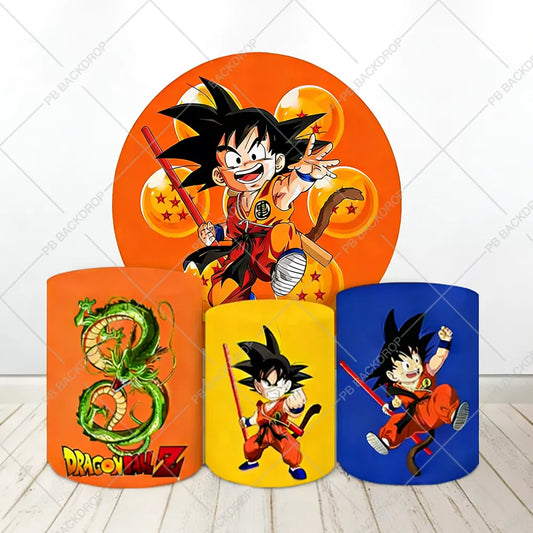 Dragon Ball Goku Round Backdrop Elastic Circle Colorful Baby Shower For Kids Birthday Party Background Cylinder Decoration Props