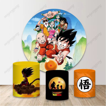 Dragon Ball Round Cover Son Goku Circle Backdrop for Boys Birthday