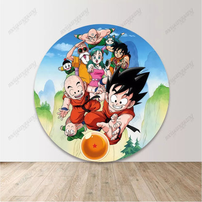 Dragon Ball Round Cover Son Goku Circle Backdrop for Boys Birthday