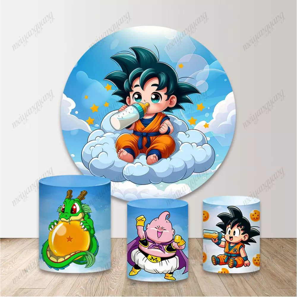 Dragon Ball Z Birthday Decoration Round Backdrop Cover Saiyan Goku Party Circle Background