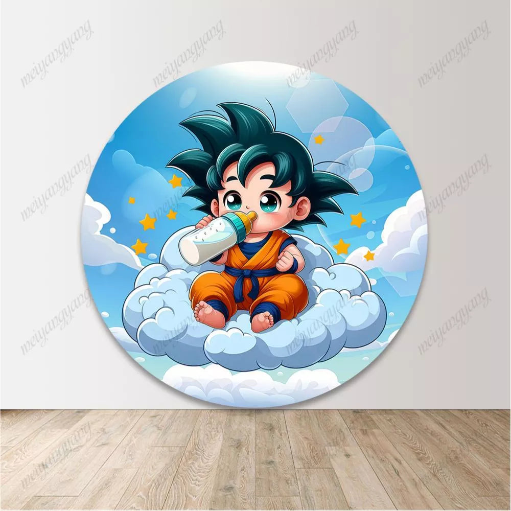 Dragon Ball Z Birthday Decoration Round Backdrop Cover Saiyan Goku Party Circle Background