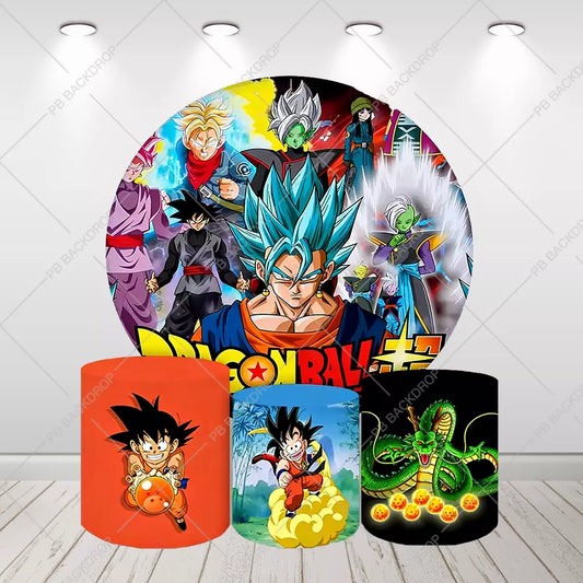 Dragon Ball Z Goku Birthday Party Round Elastic Circle Cylinder Backdrop Baby Shower Decoration Props
