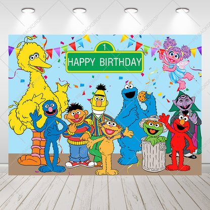Elmo Cookie Monster Big Bird Birthday Backdrop Photo Booth