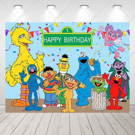 Elmo Cookie Monster Big Bird Birthday Backdrop Photo Booth