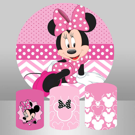 Mouse Pink Girls Birthday Party Round Circle Backdrop Cylinder Covers