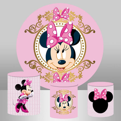 Pink Mouse Girls Birthday Party Round Circle Backdrop Plinth Covers