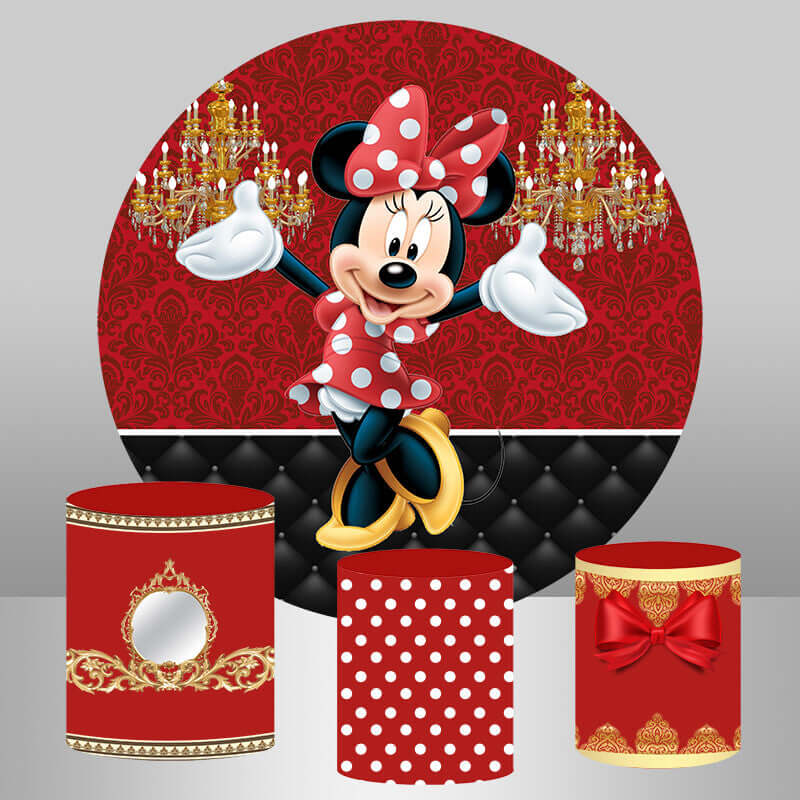 Red Mouse Girls Birthday Party Round Circle Backdrop Cylinder Covers