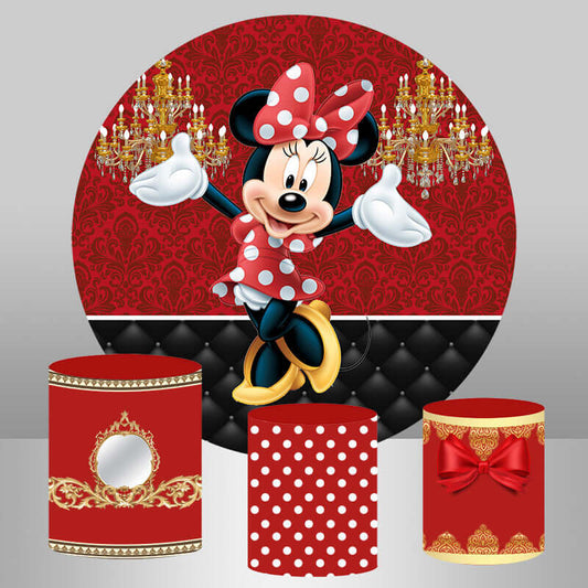 Okrugle kružne pozadine, poklopci cilindara za rođendansku zabavu za djevojke Crveni miš