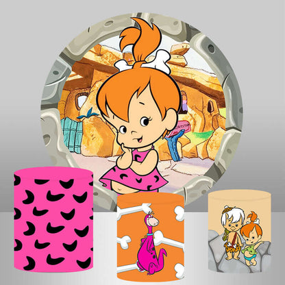 Flintstones Photography Backdrop for Girl Birthday Party Round Cover