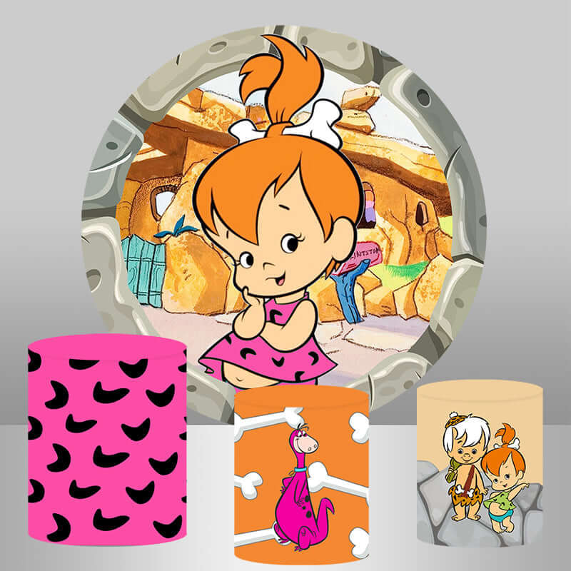 Flintstones Photography Backdrop For Girl Birthday Party Round Cover