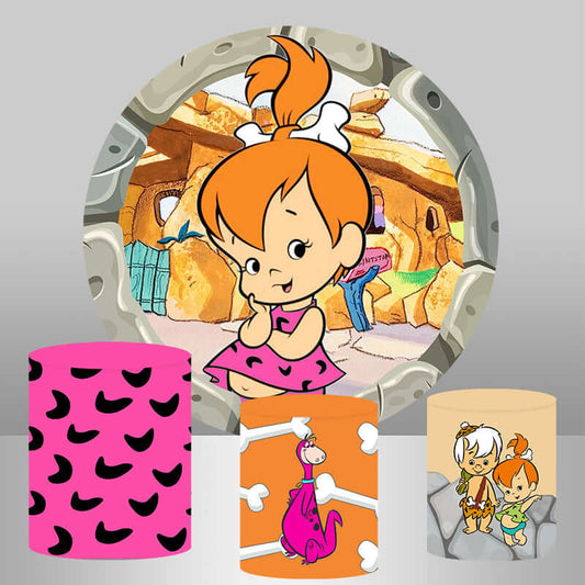 Flintstones – toile de fond pour photographie, couverture ronde pour fête d'anniversaire de fille