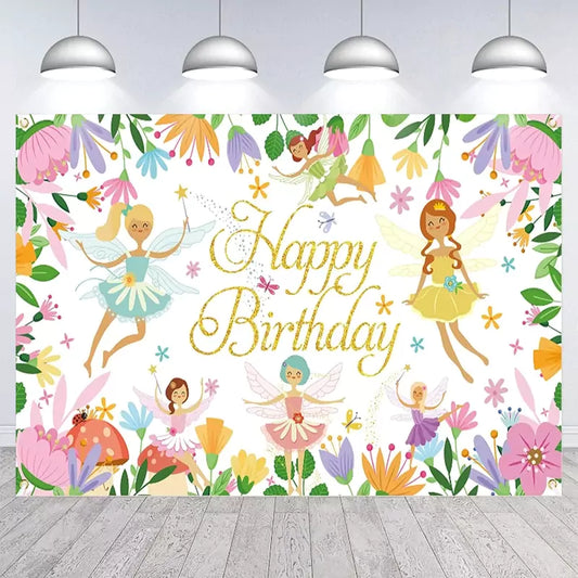 Fairy Birthday Party Backdrop Floral Baby Shower Photography Background