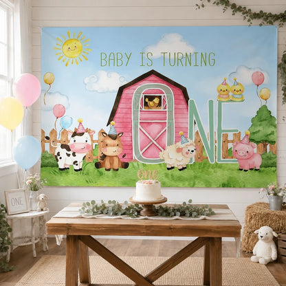 Baby is turning One Birthday Party Farm Animals Theme Backdrop