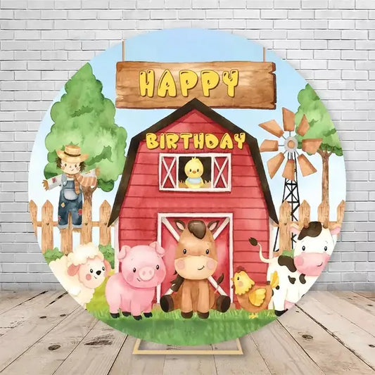 Farm Birthday Party Round Backdrop Animals Kids Baby Shower Background