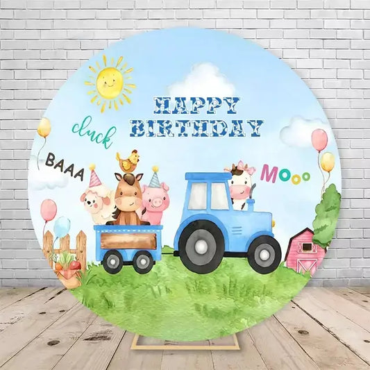 Farm Kids Birthday Party Round Backdrop Animals Baby Shower Circle Background