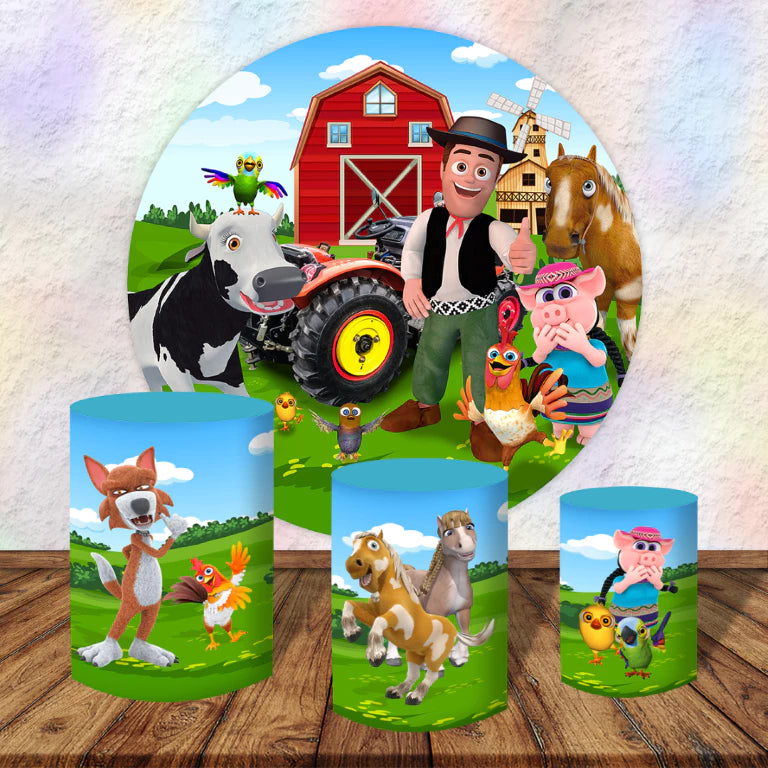 Farmer and Animals Round Backdrop for Children