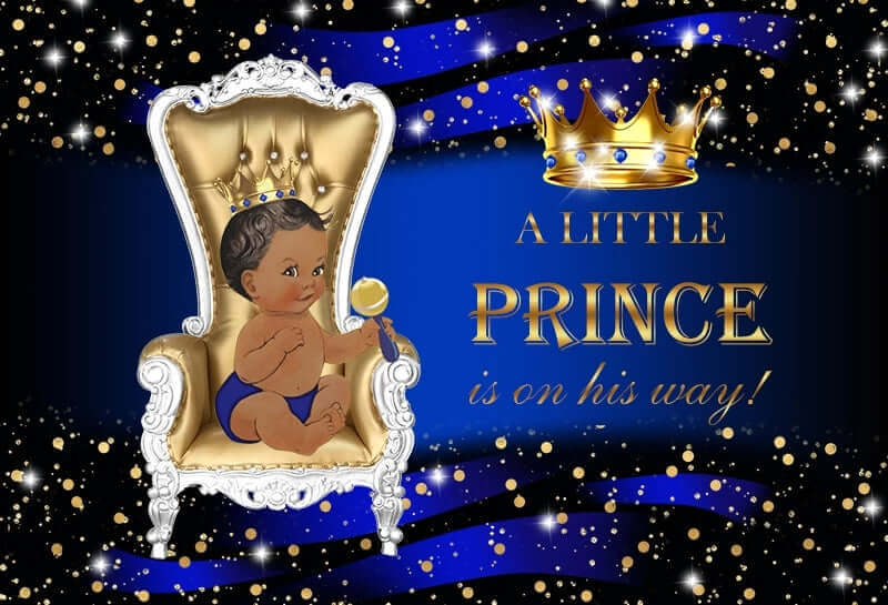 Royal Blue Prince Backdrop Gold Crown Chair Newborn Baby Shower Birthday Party Banner Photo