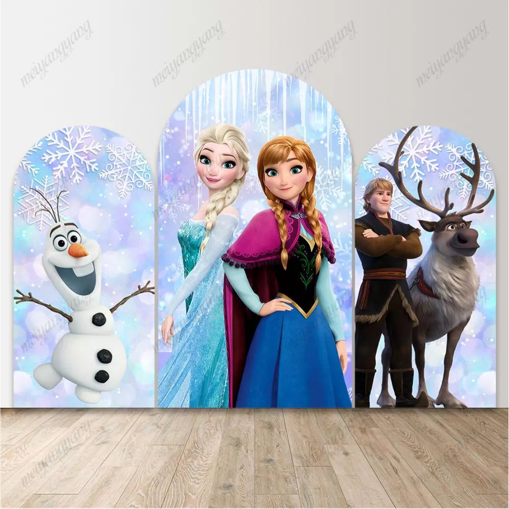 Frozen Elsa Anna Princess Arch Backdrop Winter Ice Snowflake Background