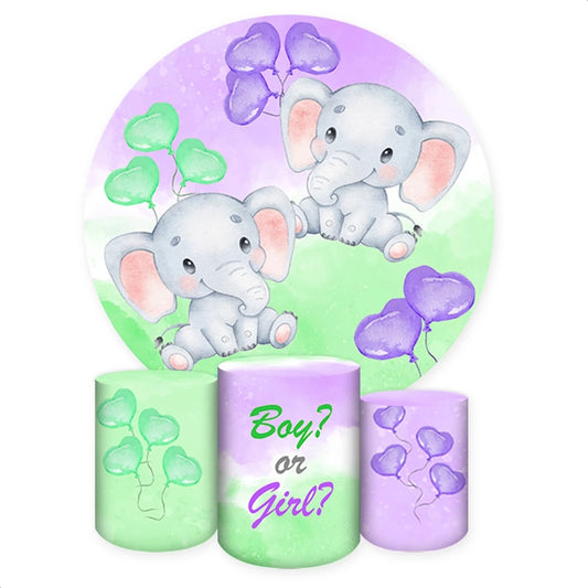 Gender Reveal Elephant Round Backdrop