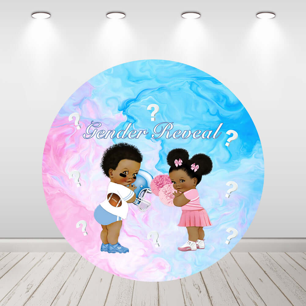 Blauw roze jongen of meisje geslacht onthullen ronde achtergrond cover