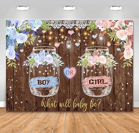 Wishing Bottle Gender Reveal Backdrop Boy Or Girl Rustic Floral Wooden Photography Background Party